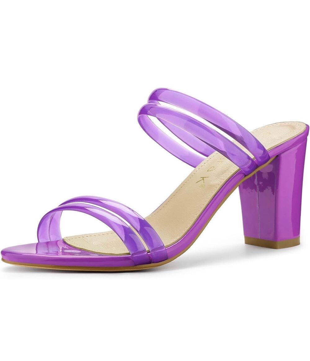 Purple Pink Clear Jelly Strap Block Heel Slide Sandals Women’s 6.5 NWOT